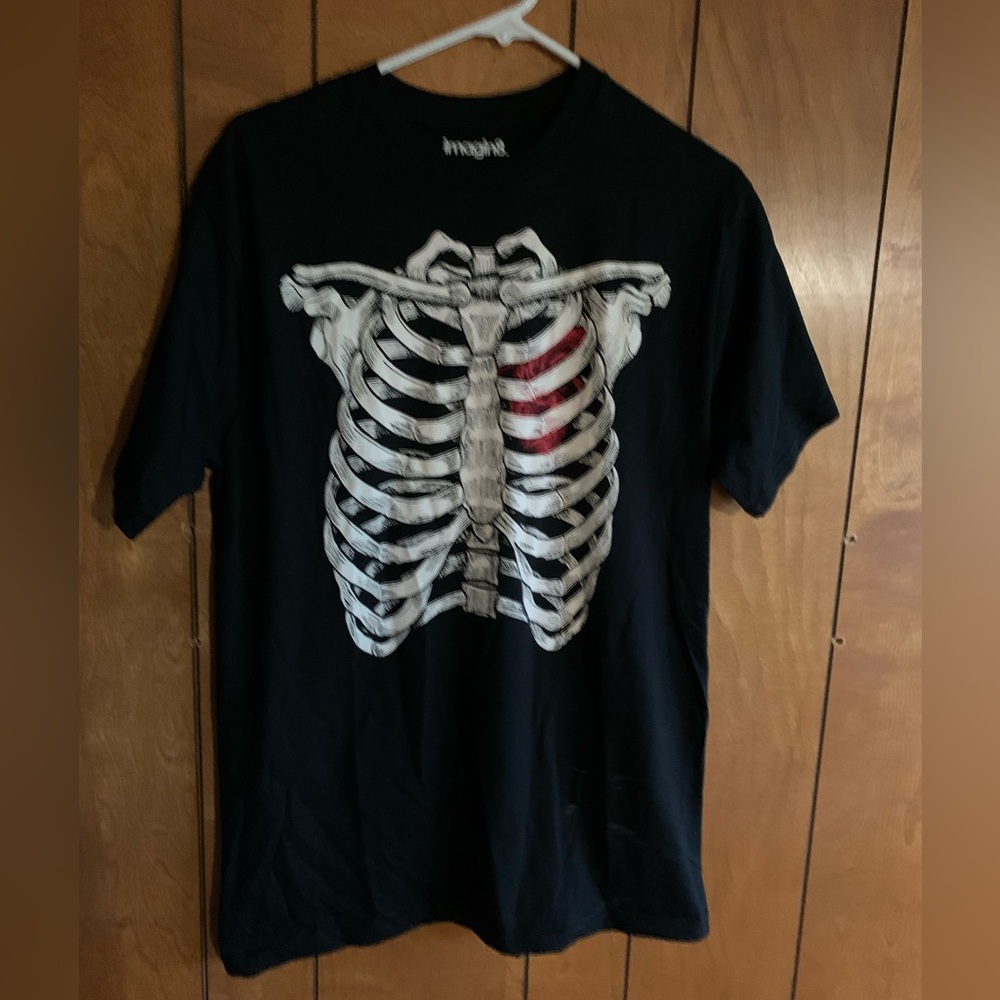 Imagine8 Punk Ribs Straight Edge Skeleton Bones Heart T Shirt Top Medium Black